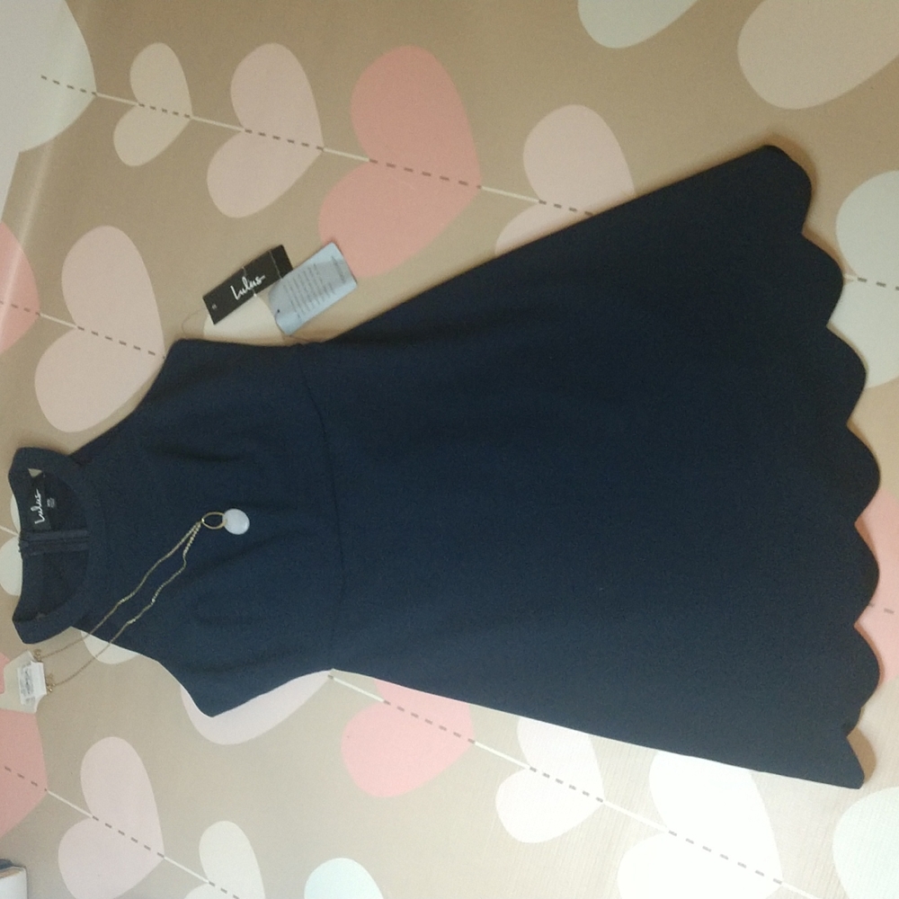 Lulu's Navy Scallop-Hem Halter Dress